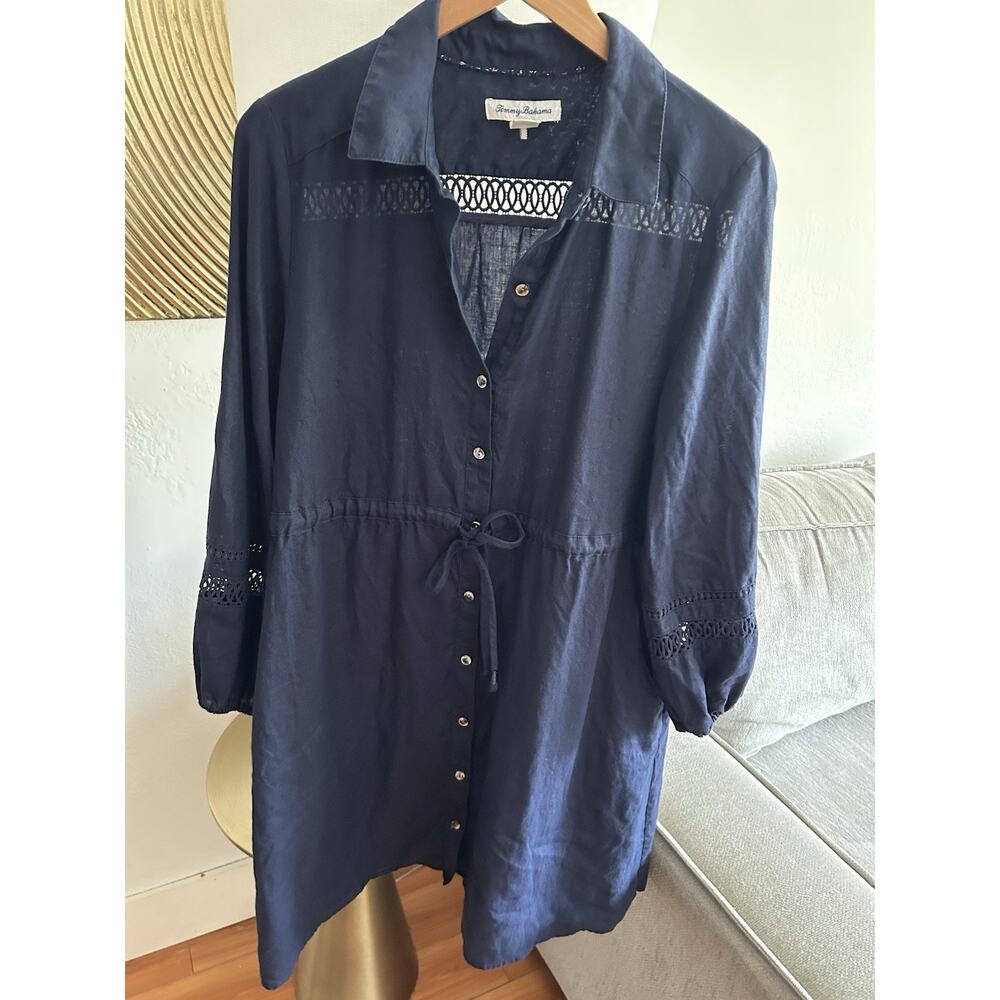 Tommy Bahama Navy Blue Midi Shirt Dress